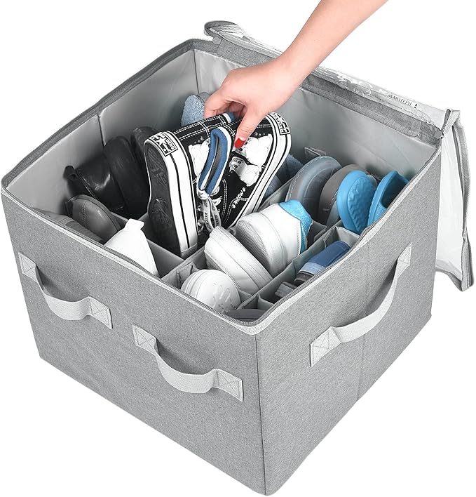 Moteph Shoe Organizer Closet Storage Solution with Clear Cover & Adjustable Dividers for Shoes, Handbags, Blankets, Linen, Cl