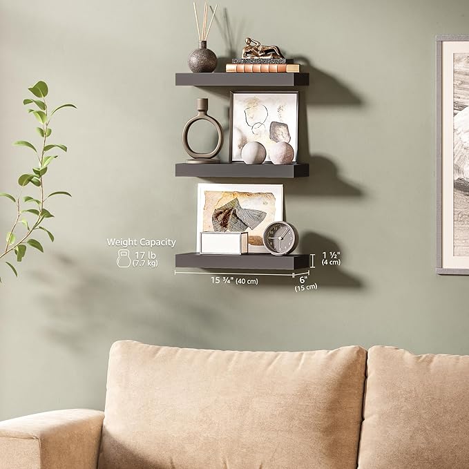 Ballucci Floating Shelves, 16" Wood Wall Shelf Set of 3, Invisible Brackets Floating Shelf for Wall Decor Living Room, Bathro
