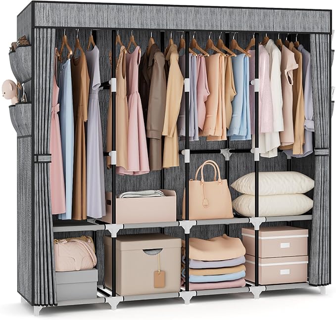 VTRIN Portable Closet for Hanging Clothes 67 Inch Wide Large Capacity Portable Wardrobe Closet with Cover, 4 Storage Shelves 