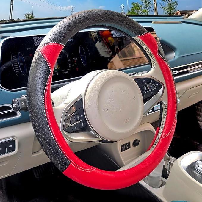 Fashion Cat Ear Leather Steering Wheel Cover Women Girl 15"(38cm) Universal Fit Auto D Shaped Leather Steering Wheel Covers (
