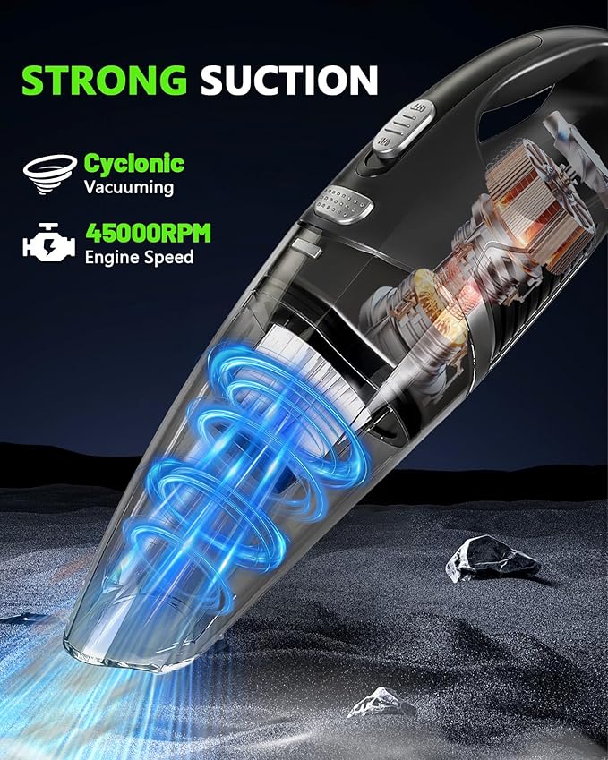 Handheld Vacuum Cordless, Rechargeable Car Vacuum Cleaner with Multiple Attachments, Portable Hand Held Vacuum Suction Power,