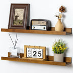 Picture Ledge Wall Shelves 24 inch Width Set of 2, Solid Pine Wood Rustic Floating Ledge Shelves for Wall for Kids' Room Bedr