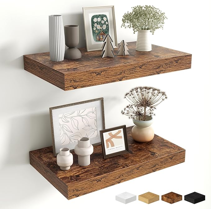 Fun Memories Floating Shelves for Wall - 10 x 16 Floating Shelf - Rustic Wood Storage Shelf - Wall Shelves with Invisible Bra