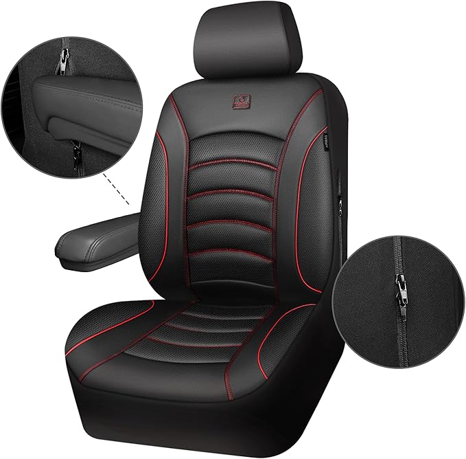 CAR PASS 3D Foam PU Leather Car Seat Covers, Universal Seat Covers Front 2 for Trucks SUV Sedan Automotive Seat Covers Armres