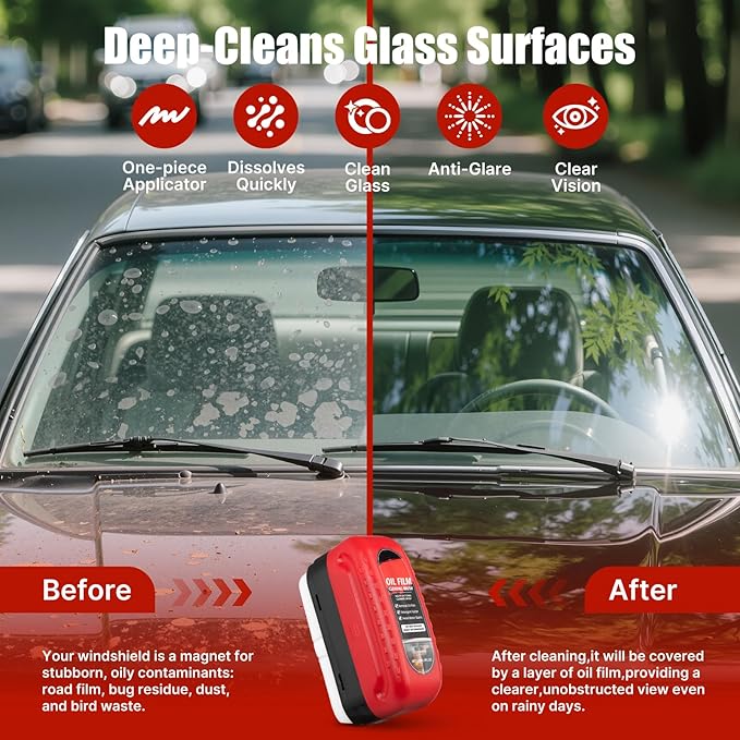 Automotive Oil Film Cleaning Brush & Windshield Cleaner Tool - Clear Vision Glass Cleaner with Oil Film Remover for Car Windows（2PCS