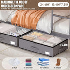 Under Bed Storage with Wheels, No Assemble Required 7.5 inches height Under Bed Storage bins,Large capacity Rolling Underbed 