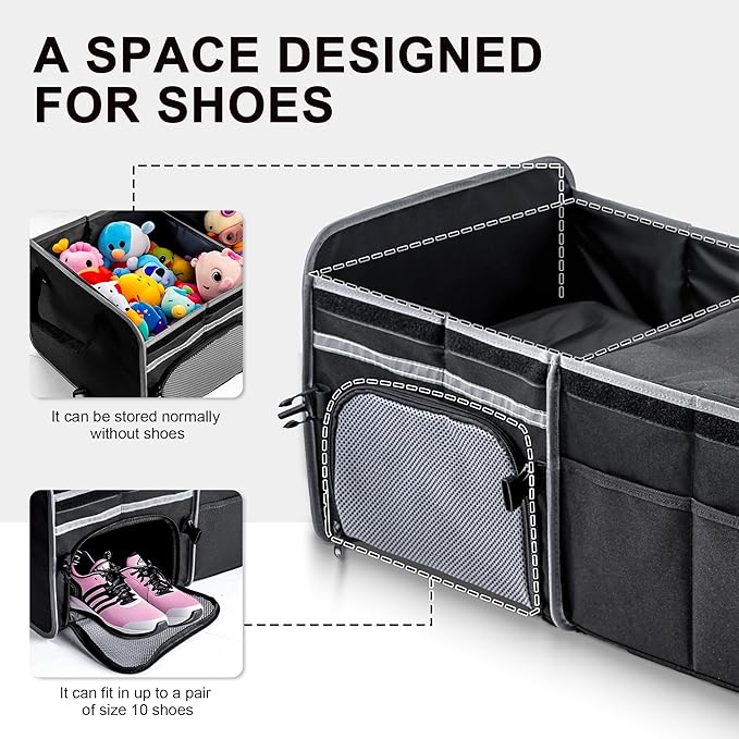 Bold Color Block Trunk Organizer | 95L, 35"x13.8"x11.8" | Dedicated Shoe Storage & 26L Ice Pack | Foldable for SUV/Car/Jeep