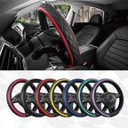 Road Comforts Leather Steering Wheel Cover – Black & Red Universal Fit 14.5-15 Inch, Microfiber Leather, Anti-Slip & Breathab