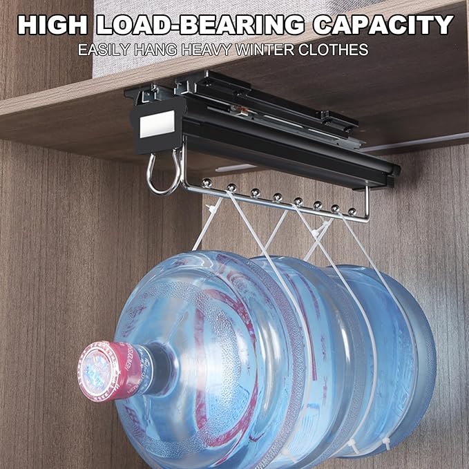 Heavy Duty Pull Out Clothes Rail - Extendable Hanger Rack with Buffer System, Adjustable Steel Wardrobe Rod for Efficient Clo