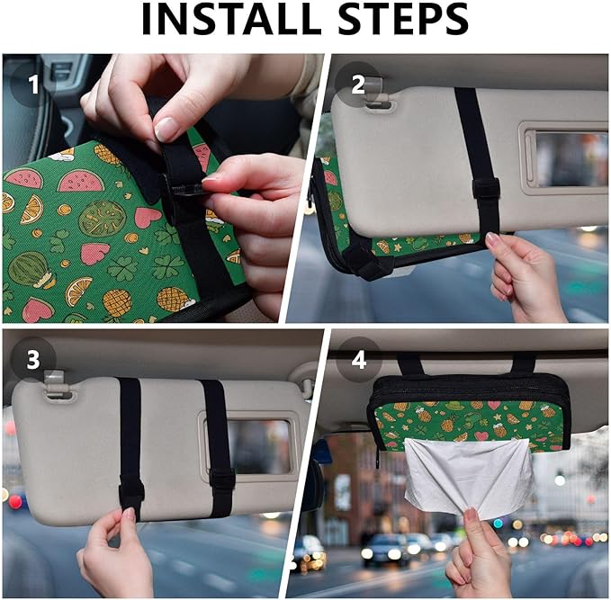 Car Tissue Holder Car Visor Organizer Tissue Box Holder for Car Sun Visor Organizer with Car Vehicle Accessories Essentials Interior for Women Men Green Clover Mug Fruit St.Patrick