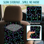 Car Trash Bag Cute Neon Cartoon Cat Leak-Proof Waterproof Car Garbage Bag with Drawstring Foldable Canvas Trash Bin with Adjustable Buckle for Car Accessories, Travelling, Camping