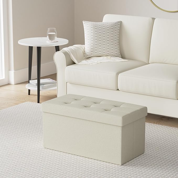 SONGMICS MAZIE Collection - 30 Inches Folding Storage Ottoman Bench, Ottoman Foot Rest, End of Bed Bench, Storage Chest, Load