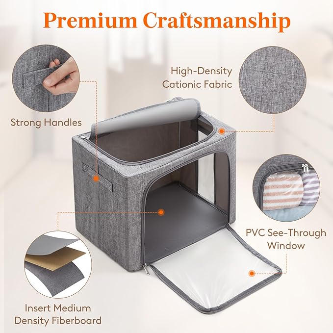 Lifewit Clothes Storage Bins with Metal Frame, Stackable Storage Box, Foldable Clothing Storage Bins with Lids, 40L Storage B