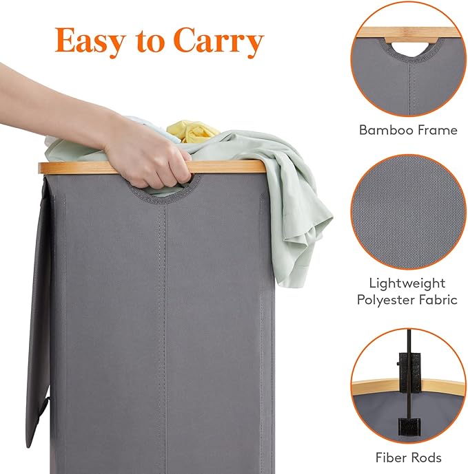 Lifewit 150L Laundry Basket with Lid, Clothes Hampers for Laundry with Bamboo Handles and 2 Removable Bags, Large Foldable La