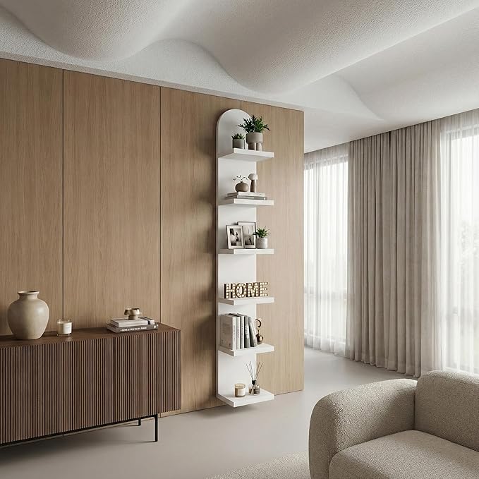 6 Tier Wall Shelf Unit & Lack Shelf, Versatile White Floating Shelves for Wall, Bedroom Book Shelf, Vanity Display Shelves, T