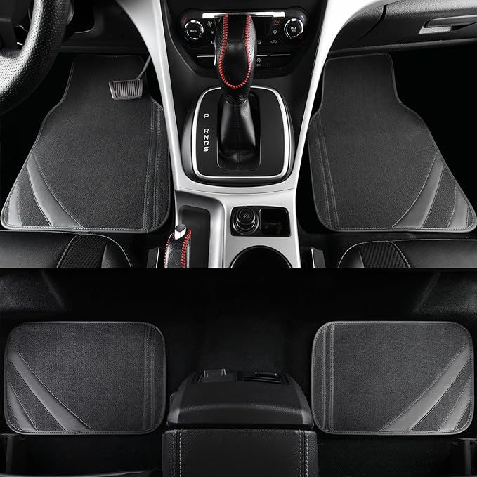 CAR PASS Car Floor Mats, Edge Leather Waterproof Car Mats with Double Stitch Line and Anti-Slip Backing Design, Fit 95% Autom