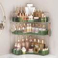 3-Tier Green Corner Organizer, PET Counter Storage with Hooks | Multi-Surface Organizer for Bathroom Vanity & Kitchen Counter