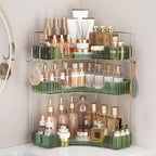 3-Tier Green Corner Organizer, PET Counter Storage with Hooks | Multi-Surface Organizer for Bathroom Vanity & Kitchen Counter