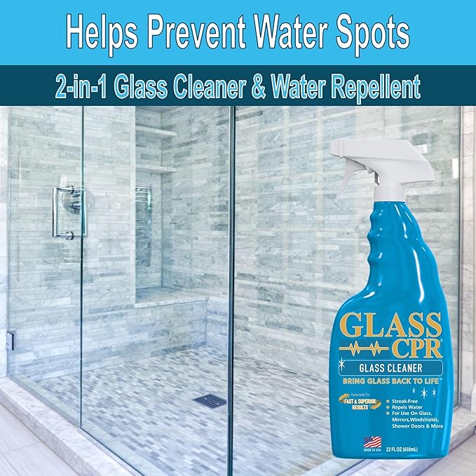 Glass CPR 2-in-1 Glass Cleaner & Water Repellent (22oz) | Deep Cleaning for Glass, Mirrors, Windows, Windshields, Shower Door