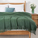 Homiest Decorative Knitted Throw Blanket with Fringe Soft & Cozy Tassel Blanket for Couch Sofa Bed (Dark Green, 50x60)