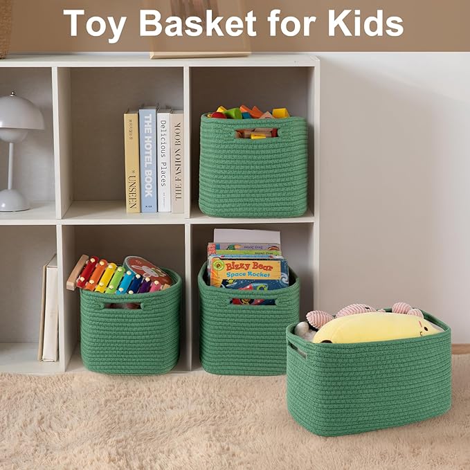 OIASKET Storage Baskets for Organizing, Woven Decorative Baskets for Shelves - Books, Towels, and Clothes, Cotton Rope Toy St