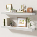 32 Inch Floating Shelves | 6.5 Inch Deep White Floating Shelves Set of 2 | 32" W x 6.5" D Rustic White Wood Wall Shelves with