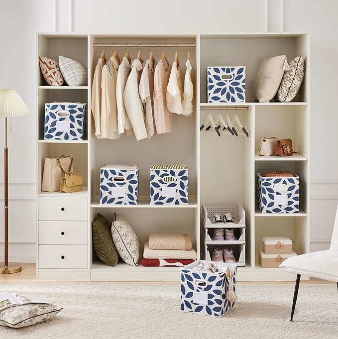 MAX Houser Fabric Storage Bins Cubes Baskets Containers with Dual Plastic Handles for Home Closet Bedroom Drawers Organizers,