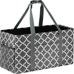GhvyenntteS Extra Large Utility Tote Bag - Stand Up Utility Tote with Metal Wire Frame & Hard Bottom Board, Reusable Grocery Bags With Handles for Storage, Picnics, Beach, Pool, Laundry, Car, Camping