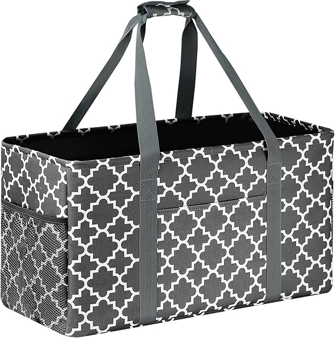 GhvyenntteS Extra Large Utility Tote Bag - Stand Up Utility Tote with Metal Wire Frame & Hard Bottom Board, Reusable Grocery Bags With Handles for Storage, Picnics, Beach, Pool, Laundry, Car, Camping