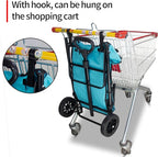 TMZ Heavy-Duty Foldable Shopping Cart with Removable Insulated Bag & Hooks - Lightweight 110 lbs Capacity Grocery Luggage Cart for Market, Travel, Laundry (Turquoise)