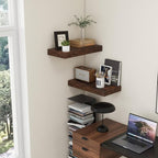 Deep Floating Shelves | 24 Inch Brown Floating Shelves Set of 2 | 12 Inch Deep Rustic Wood Shelves for Wall | 24" W x 12" D B