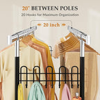 Gewudraw Heavy Duty Clothes Rack with Metal Basket, 1060 LBS Rolling Double Rod Garment Rack, Portable Extendable Clothing Ra