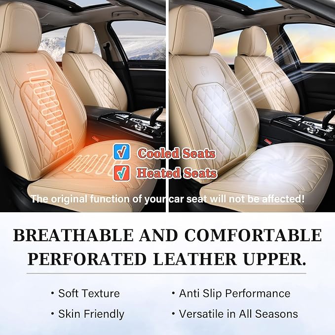 Coverado Front Seat Covers, 2-Pack Luxury Faux Leather Car Seat Cover, Beige Seat Covers, Car Seat Protector Waterproof, Car 