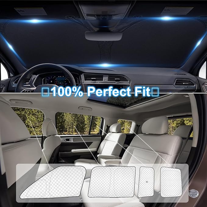 KMF 10pcs Thicken Sun Shades for Hyundai Santa Fe 2024-2025 2026 Accessories,Full Car Windshield Sunshade Window Covers for Side Rear,UV Block and Blackout Privacy for Camping