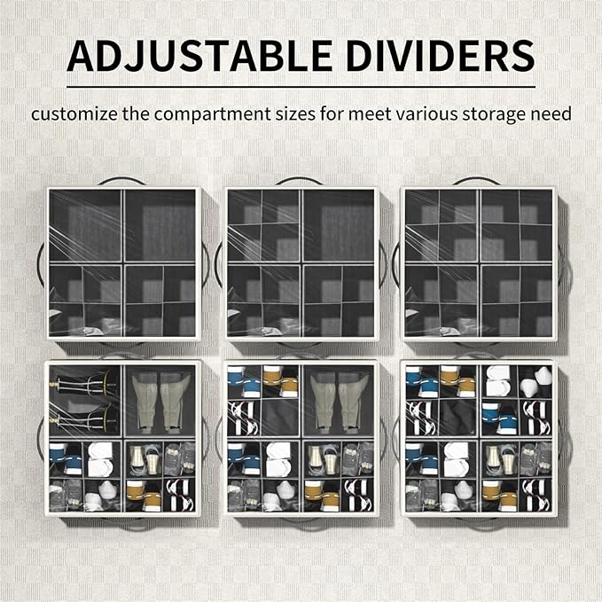 Aokeyee Shoe Organizer for Closet,2 Pack Foldable Shoe Storage Organizer Box Bin with Adjustable Dividers and Clear Cover, Fi