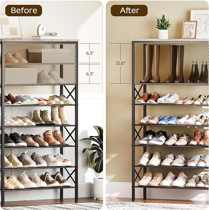 YATINEY 8 Tier Shoe Rack, Shoe Storage Organizer, Large Capacity Shoe Shelf Holds 32 Pairs of Shoes, Sturdy and Stable, for E