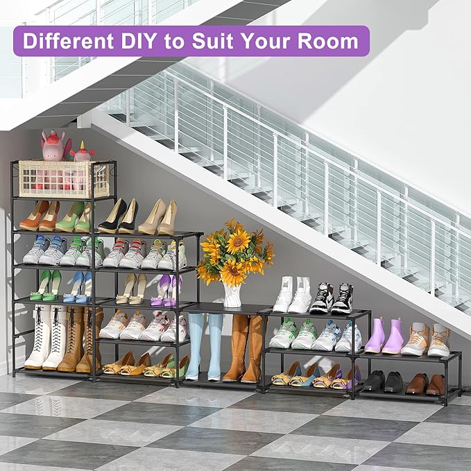 Kottwca Shoe Rack Organizer, Large Shoe Rack for Entryway Closet, Metal Shoe Shelf for Shoes and Boots, Big Non-Woven Fabric 