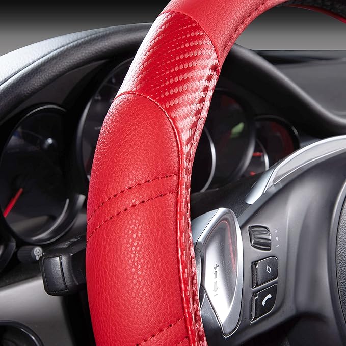 CAR PASS Line Rider Microfiber Leather Sporty Steering Wheel Cover 14.5-15 inch Universal Fits for 95% Truck,SUV,Cars, Anti-S