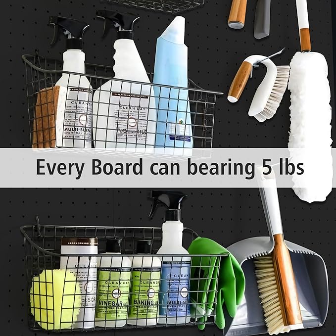 4Pcs Peg Board, Black Pegboard Wall Organizer Panels Wall Mount, ABS Pegboard for Craft Room Garage Kitchen Workshop, ABS Peg