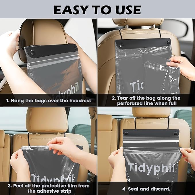 50 PCS Disposable Car Trash Bags Hanging, Leak-proof, Odor Seal. 2 Gallon Car Garbage Bags, Big Capacity. Independent of Car Trash Can, Easy Stick-On Car trash Bin for Car, SUV, Truck, Stroller. Gray