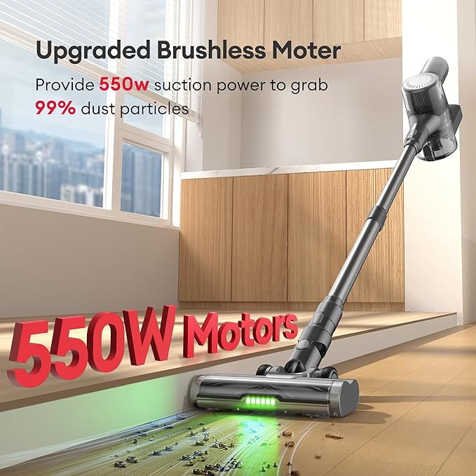 Ultenic Cordless Vacuum Cleaner, 550W 50Kpa Stick Vacuum with Car Dashboard Screen, Tangle-Free Brush for Pet Hair, Max 45min