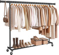 SONGMICS Clothes Rack with Wheels, Heavy-Duty Clothing Rack for Hanging Clothes, Portable, 17.7 x (63-78.7) x 63.6 Inches, wi