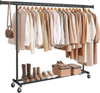 SONGMICS Clothes Rack with Wheels, Heavy-Duty Clothing Rack for Hanging Clothes, Portable, 17.7 x (63-78.7) x 63.6 Inches, wi