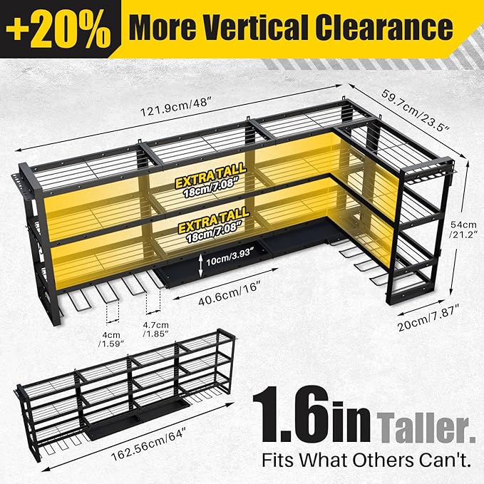 XLarge 64''W Power Tool Organizer Wall Mount | Modular&Corner-Fit 820lbs Garage Storage Rack with 8 Cordless Drill Holder | 4