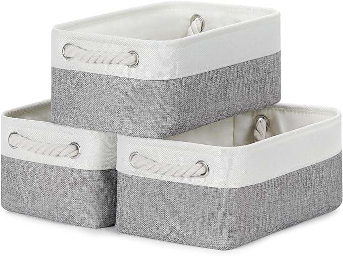 Bidtakay Small Baskets Fabric Storage Baskets for Organizing 3-Pack 12x8x5 Inch Collapsible Storage Bins for Shelves Canvas B