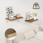 Dreamland 24" Floating Shelves for Wall, 12" Deep Slim Walnut Floating Shelves, Wall-Mounted Shelves for Bedroom, Living Room