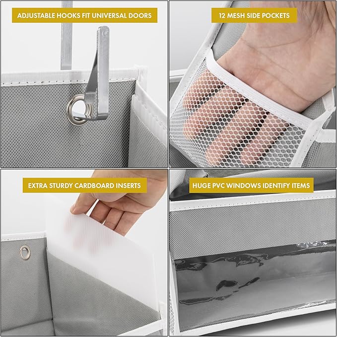 HOMELUX THEORY UPGRADED 6 Tiers Over The Door Organizer Hanging - 100D EXTRA THICK & 50lbs HUGE CAPACITY, 12 Side Mesh Pocket