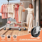 Heavy Duty Clothes Rack - Load 500 LBS, Rolling Clothing Rack for Hanging Clothes with Lockable Wheels & Shelves, Extendable 