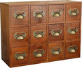 12-Drawer Apothecary Cabinet - Index Card Organizer - Mahogany Wooden Card Catalog - Fits Standard US 3x5in Index Cards - Vin