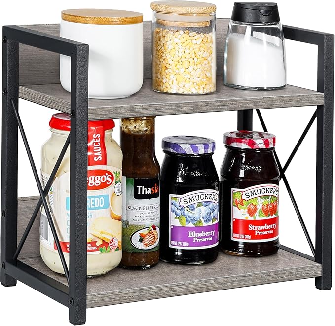 Giikin Countertop Shelf Organizer, 2 Tier Kitchen Spice Rack Organizer for Countertop, Wood Coffee Counter Shelf Organizer fo